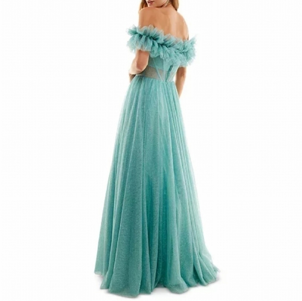 Say Yes to the Prom Glitter Tulle Off The Shoulder Gown Size 13 - Picture 3 of 13